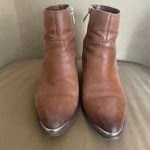 Distressed brown leather western booties